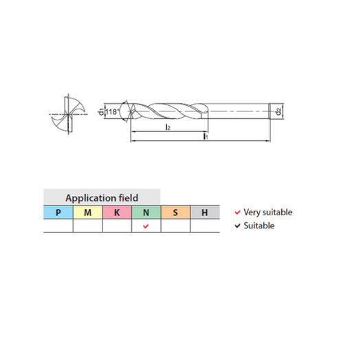Carbide Drill 3xD Without Coolant – 1105SC03 Dimensions